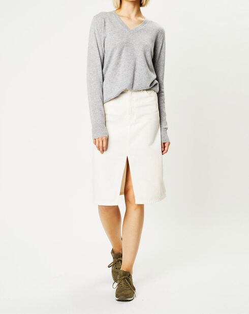 Pull 100% Cachemire Chou col V gris clair