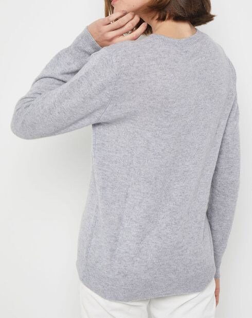 Pull 100% Cachemire Chou col V gris clair