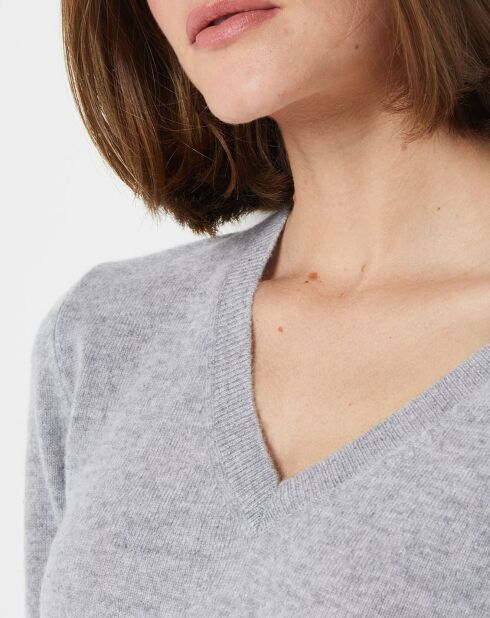 Pull 100% Cachemire Chou col V gris clair