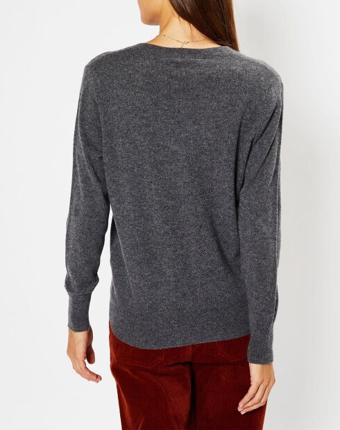 Pull 100% Cachemire Chou col V gris foncé