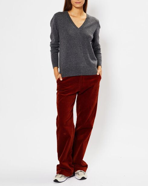 Pull 100% Cachemire Chou col V gris foncé