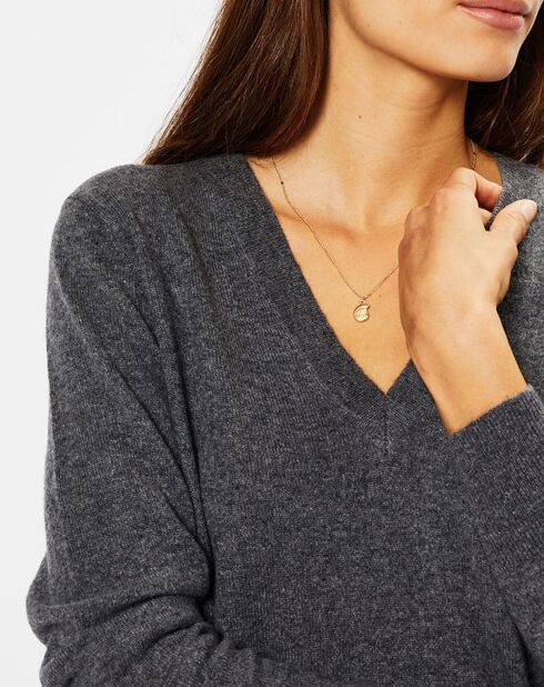 Pull 100% Cachemire Chou col V gris foncé