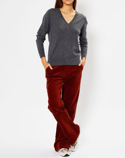 Pull 100% Cachemire Chou col V gris foncé