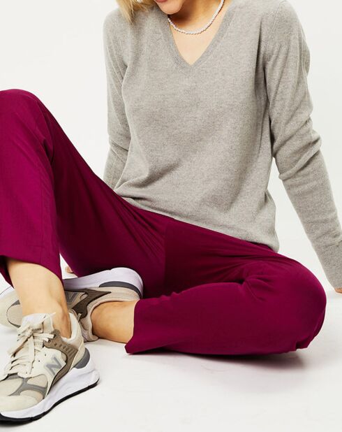 Pull 100% Cachemire Nocon col V gris clair