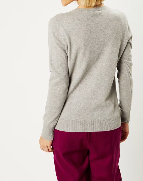 Pull 100% Cachemire Nocon col V gris clair