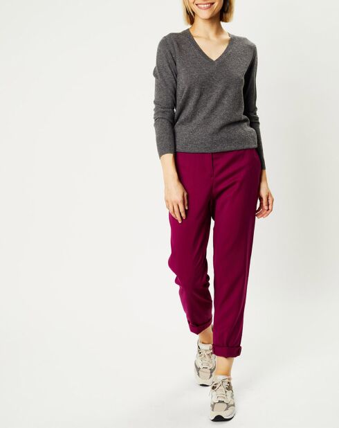 Pull 100% Cachemire Nocon col V gris foncé