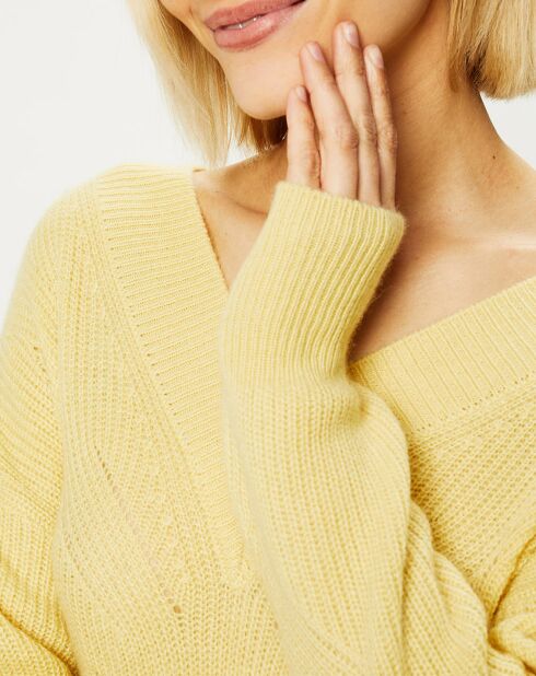 Pull en Cachemire & Alpaga Nala col V jaune