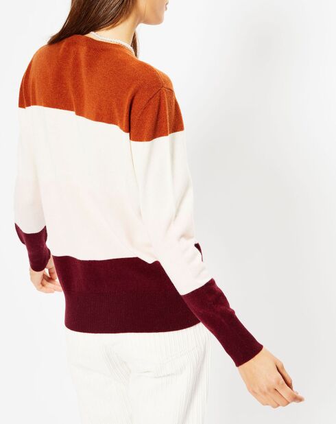Pull en Laine & Cachemire Norma col rond blanc/rouille/bordeaux