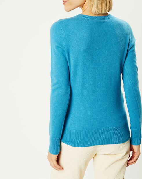 Pull 100% Cachemire Yocon col V bleu moyen