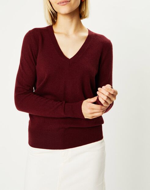 Pull 100% Cachemire Yocon col V rouge foncé