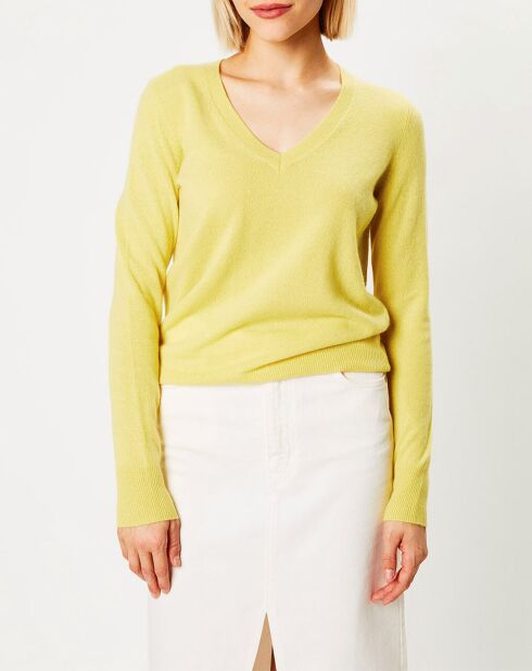 Pull 100% Cachemire Yocon col V jaune