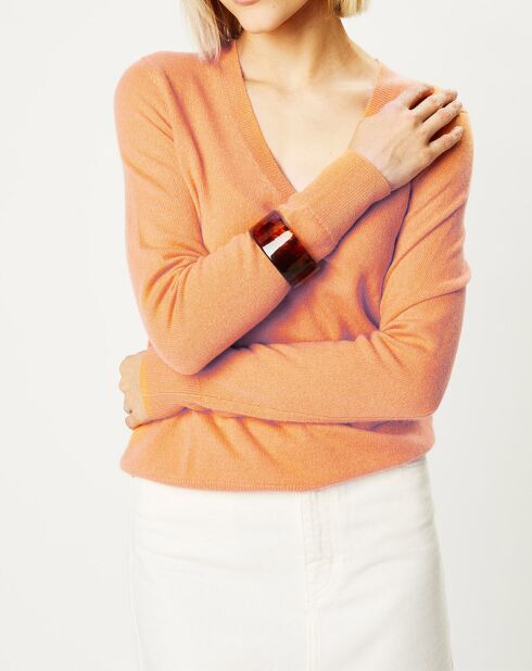 Pull 100% Cachemire Yocon col V orange