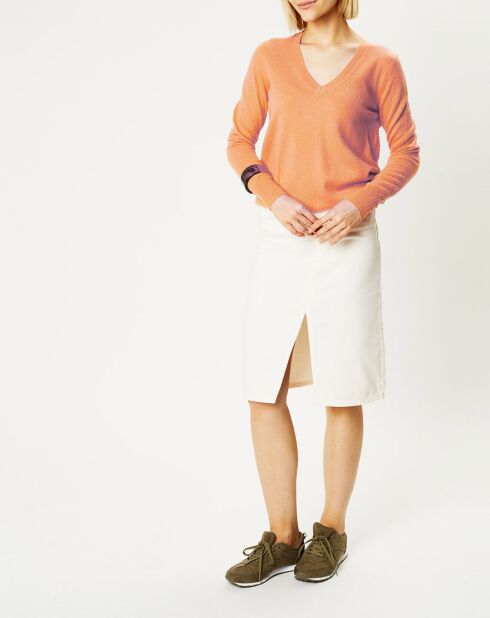 Pull 100% Cachemire Yocon col V orange