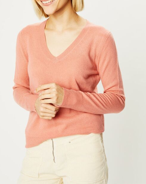 Pull 100% Cachemire Yocon col V rose