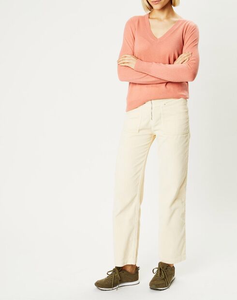 Pull 100% Cachemire Yocon col V rose