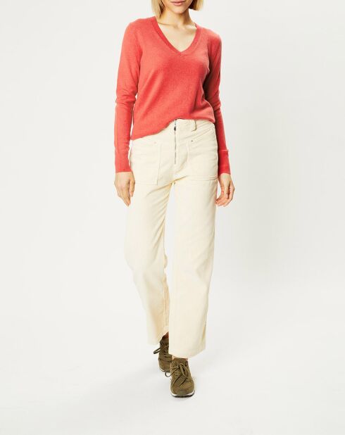 Pull 100% Cachemire Yocon col V rouge rosé