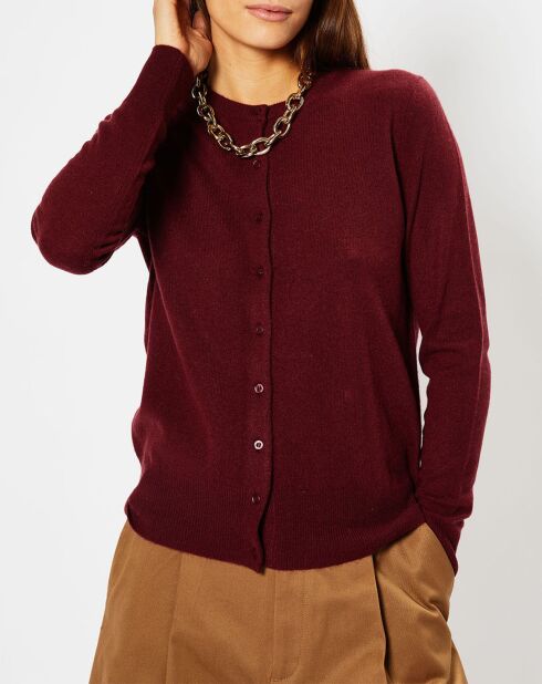 Cardigan 100% Cachemire Yacao col rond rouge foncé