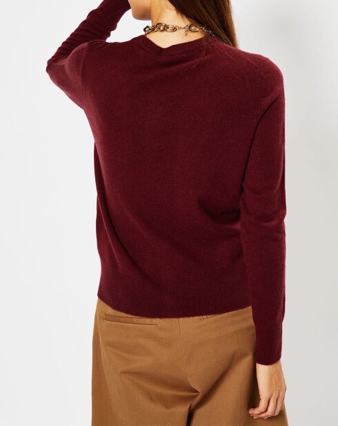 Cardigan 100% Cachemire Yacao col rond rouge foncé