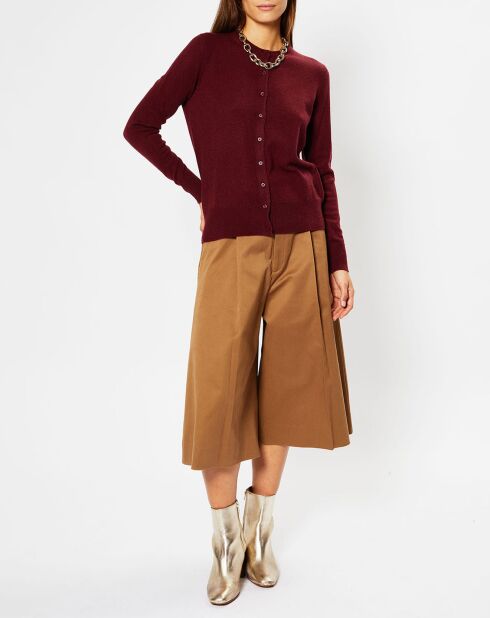 Cardigan 100% Cachemire Yacao col rond rouge foncé