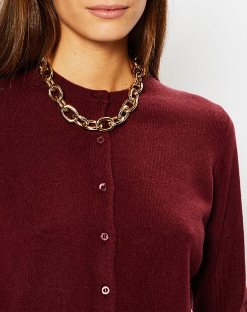 Cardigan 100% Cachemire Yacao col rond rouge foncé
