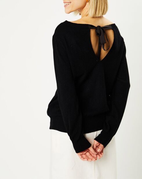 Pull 100% Cachemire Yoshi noeud au dos  col bateau noir
