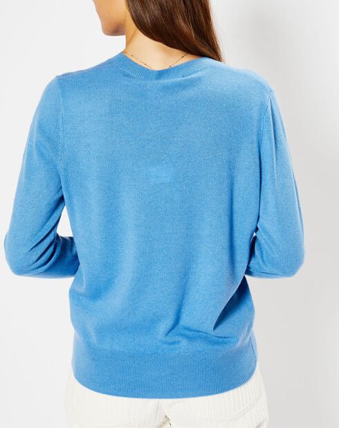 Pull 100% Cachemire Zocon col V bleu