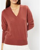 Pull 100% Cachemire Zocon col V bois de rose