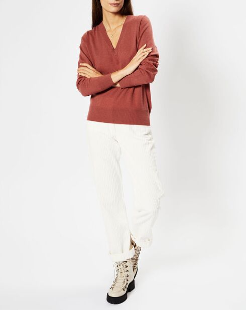 Pull 100% Cachemire Zocon col V bois de rose