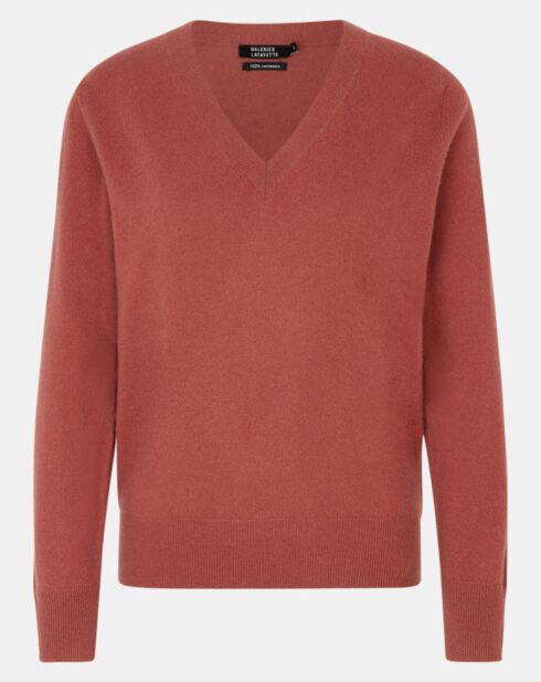 Pull 100% Cachemire Zocon col V bois de rose
