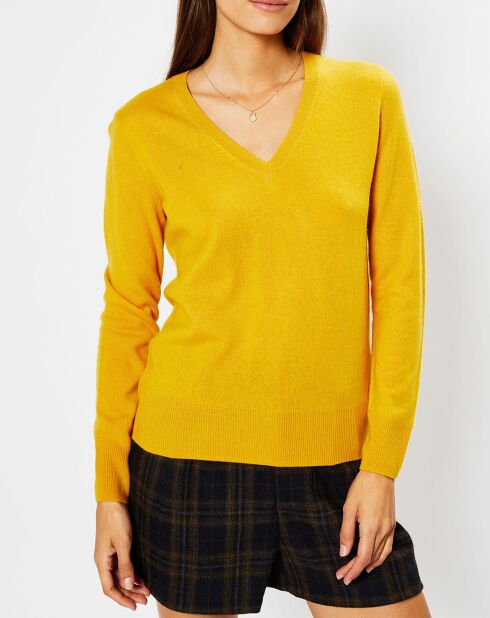 Pull 100% Cachemire Zocon col V jaune