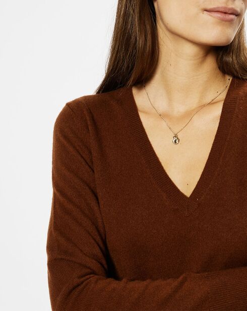 Pull 100% Cachemire Zocon col V marron