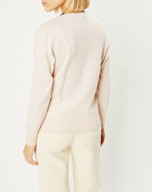Pull 100% Cachemire Zocon col V beige rosé