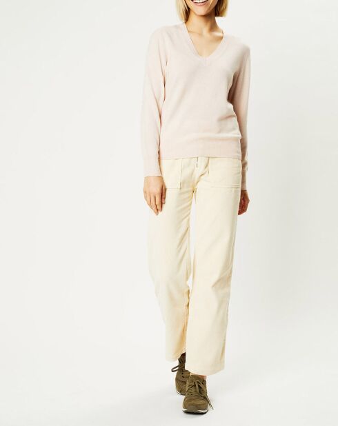 Pull 100% Cachemire Zocon col V beige rosé