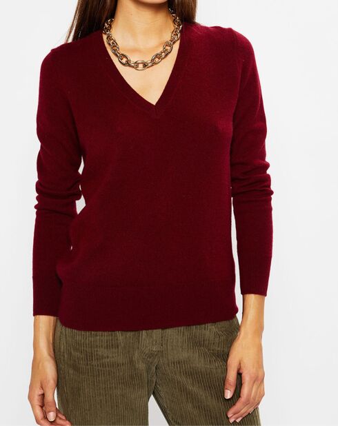 Pull 100% Cachemire Zocon col V rouge foncé