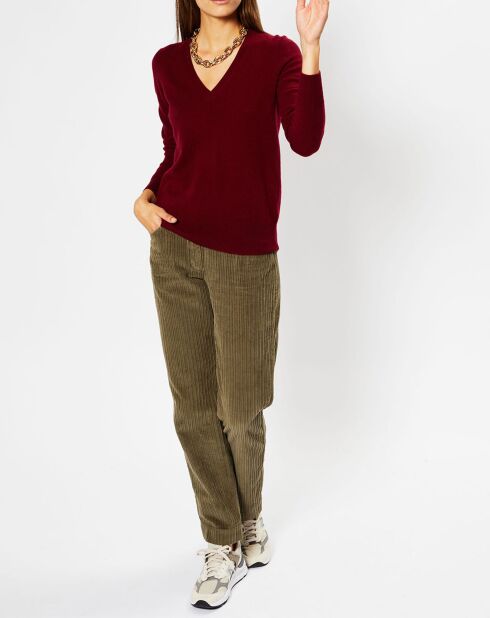 Pull 100% Cachemire Zocon col V rouge foncé