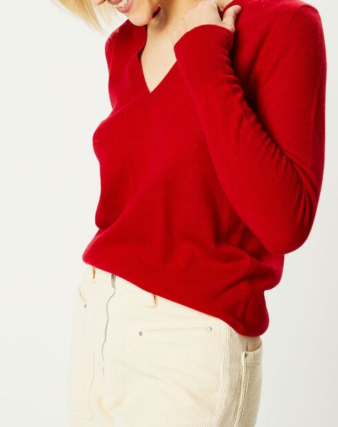 Pull 100% Cachemire Zocon col V rouge