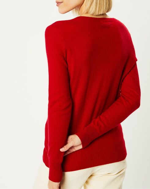 Pull 100% Cachemire Zocon col V rouge