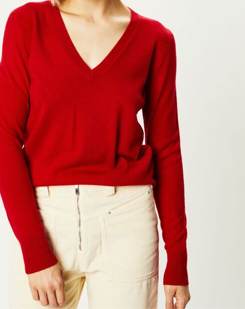 Pull 100% Cachemire Zocon col V rouge
