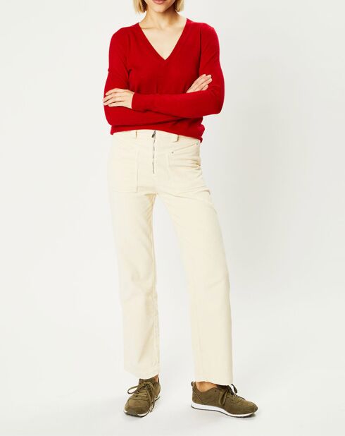 Pull 100% Cachemire Zocon col V rouge