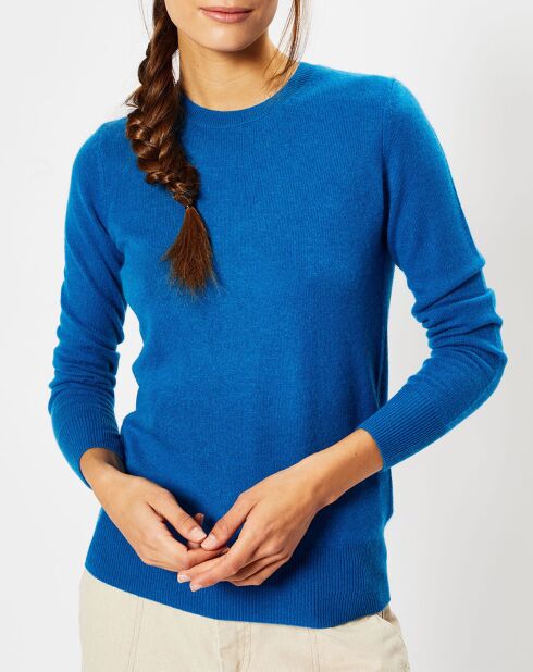 Pull 100% Cachemire Zabri col rond bleu moyen