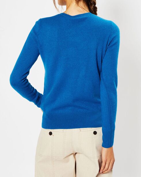 Pull 100% Cachemire Zabri col rond bleu moyen