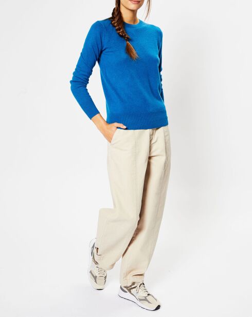 Pull 100% Cachemire Zabri col rond bleu moyen