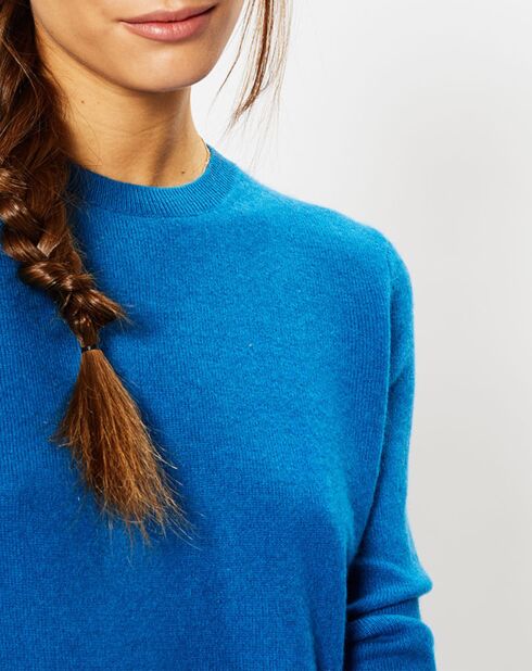 Pull 100% Cachemire Zabri col rond bleu moyen