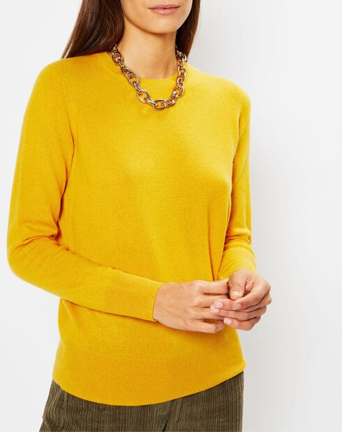 Pull 100% Cachemire Zabri col rond jaune