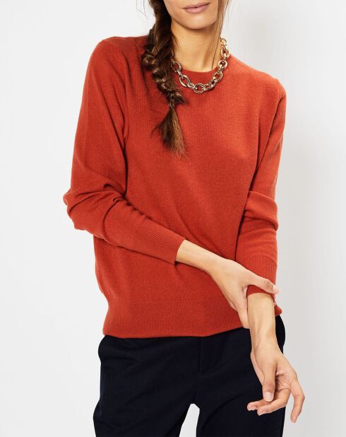 Pull 100% Cachemire Zabri col rond orange foncé