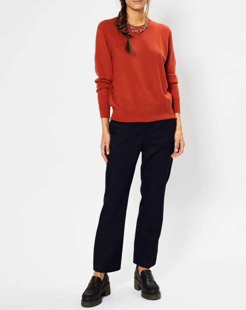 Pull 100% Cachemire Zabri col rond orange foncé