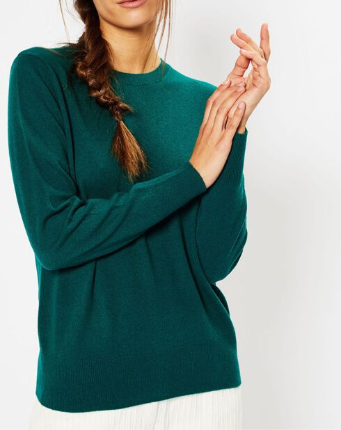 Pull 100% Cachemire Zabri col rond vert foncé