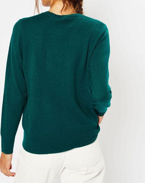Pull 100% Cachemire Zabri col rond vert foncé