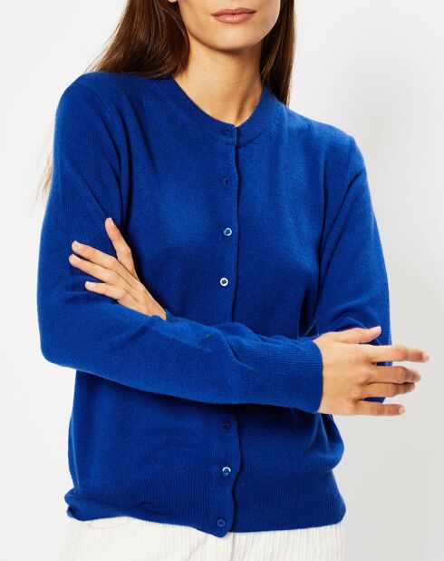 Cardigan 100% Cachemire Zacao col rond bleu