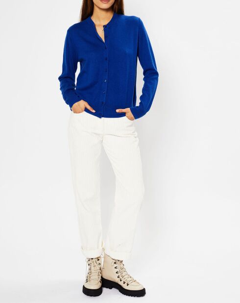 Cardigan 100% Cachemire Zacao col rond bleu